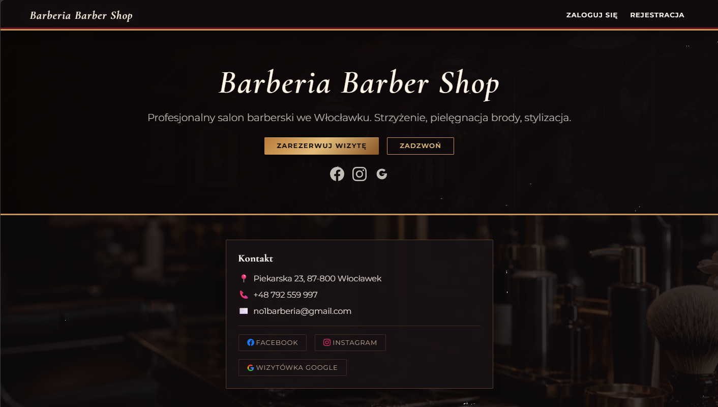 Strona systemu Lumiq wdrożona dla Barberia No. 1